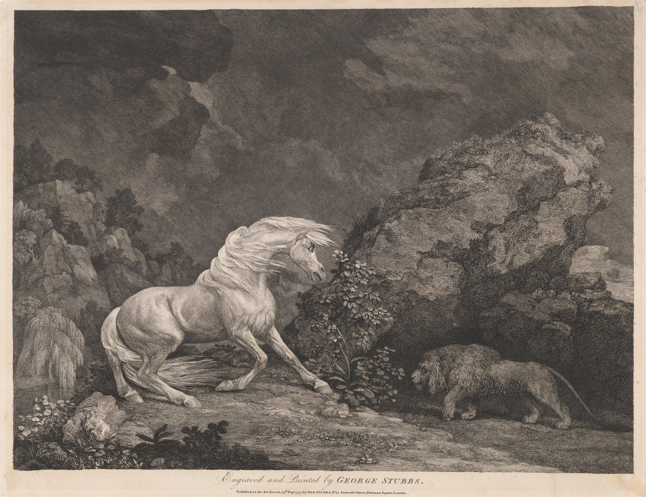 Koń przestraszony przez lwa autorstwa George Stubbs