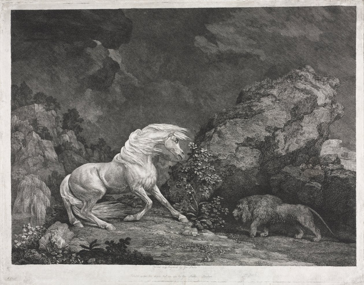 Koń przestraszony przez lwa, 1777. autorstwa George Stubbs