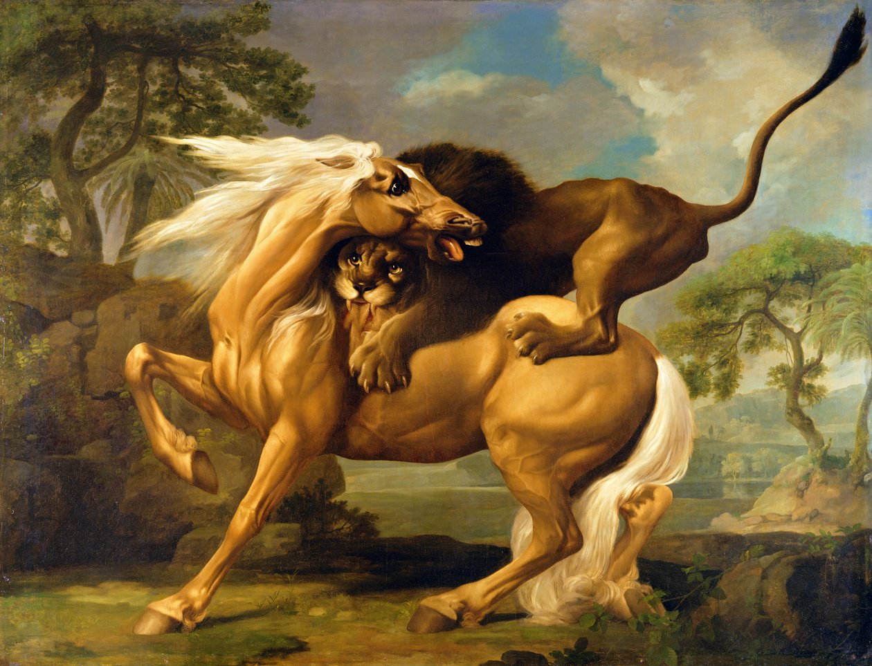 Lew atakujący konia, ok. 1762 autorstwa George Stubbs