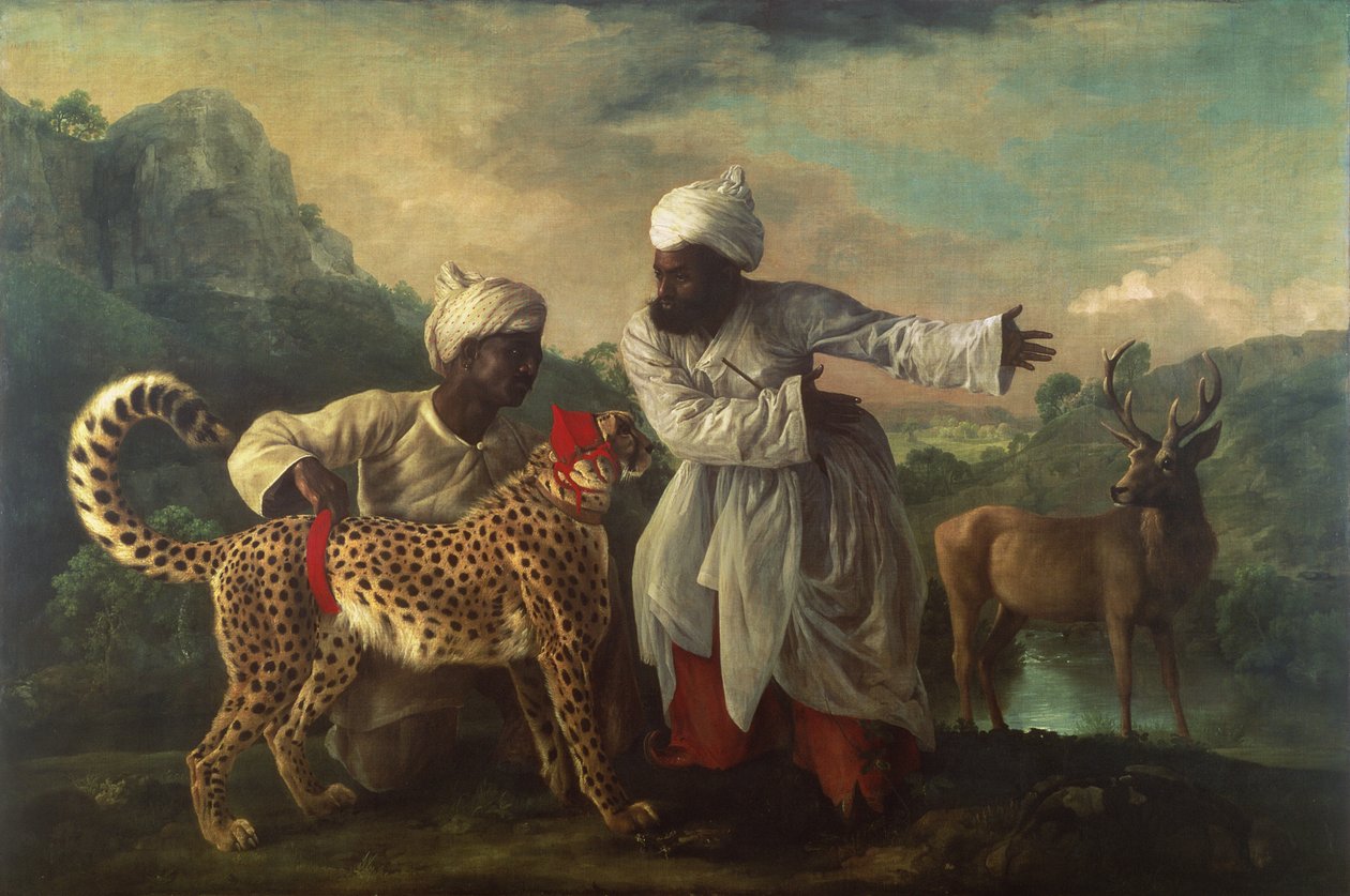 Gepard i jeleń z dwoma Indianami, ok. 1765 (olej na płótnie) autorstwa George Stubbs