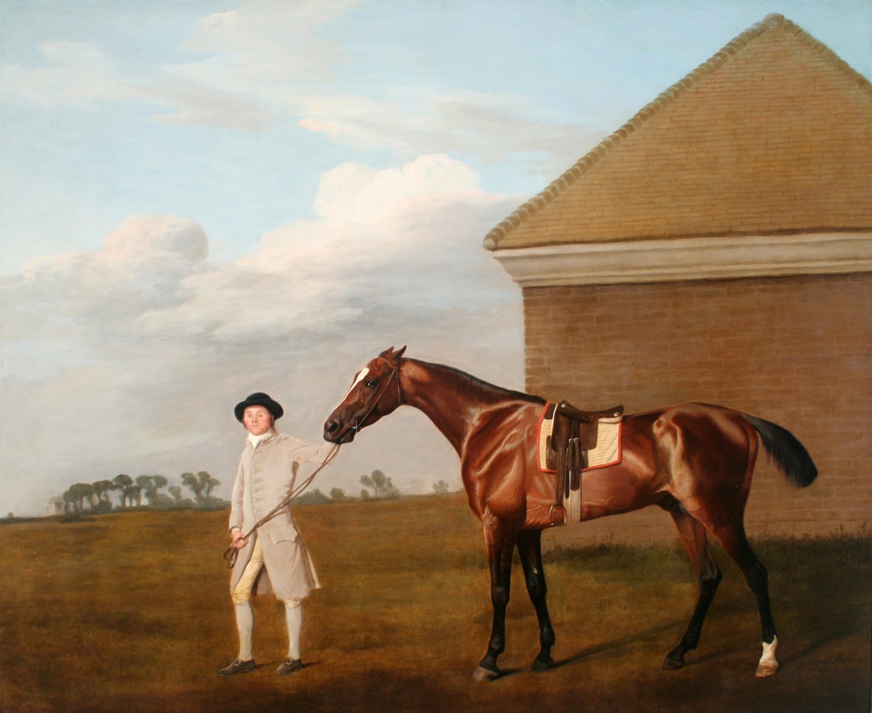 Firetail ze swoim trenerem przy Rubbing-down House na Newmarket Heath, 1773 autorstwa George Stubbs