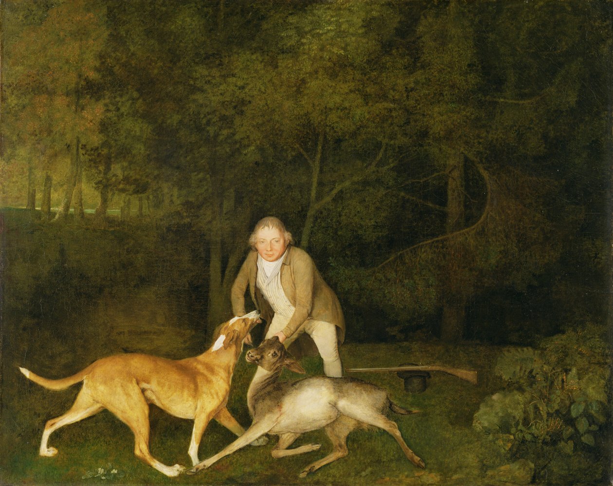 Freeman, gajowy hrabiego Clarendona, z umierającą łanią i ogarem autorstwa George Stubbs