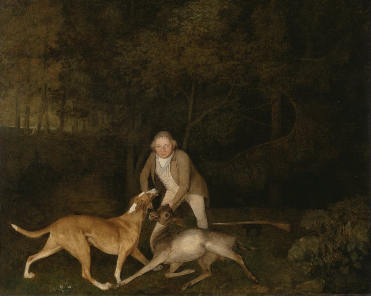 Freeman, leśniczy hrabiego Clarendon, z umierającą łanią i psem gończym autorstwa George Stubbs