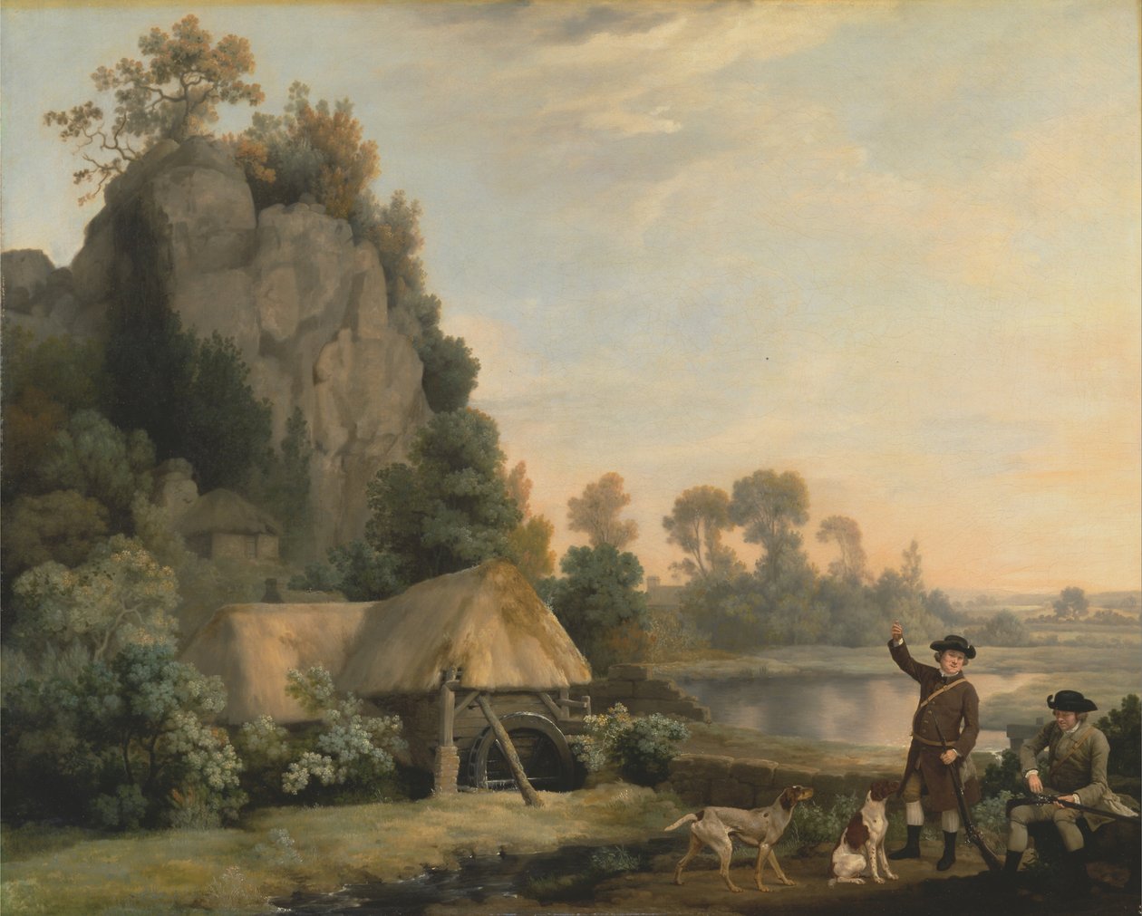 Dwóch dżentelmenów podczas strzelaniny, z widokiem na Creswell Crags, zrobione na miejscu autorstwa George Stubbs