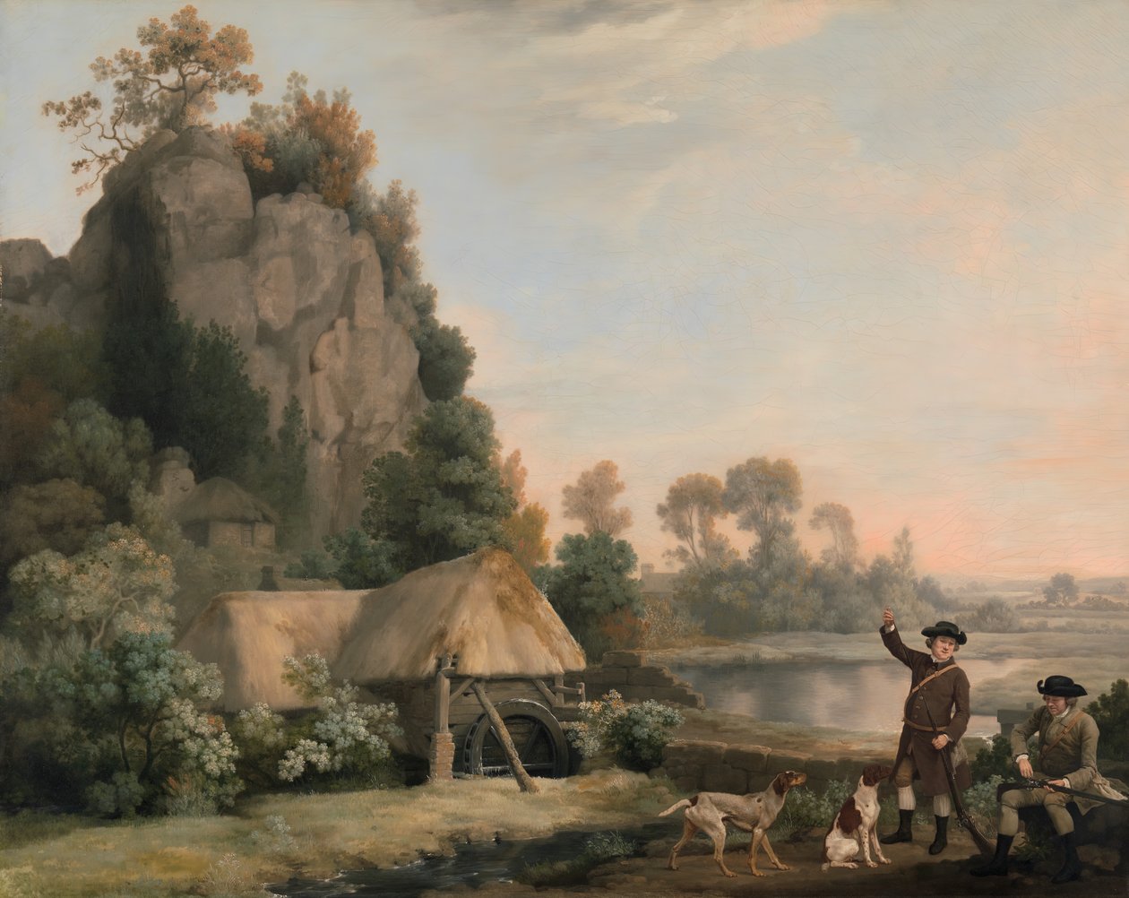 Dwóch dżentelmenów na strzelaninie z widokiem na skały Creswell, zrobione na miejscu, ok. godz. 1767. autorstwa George Stubbs