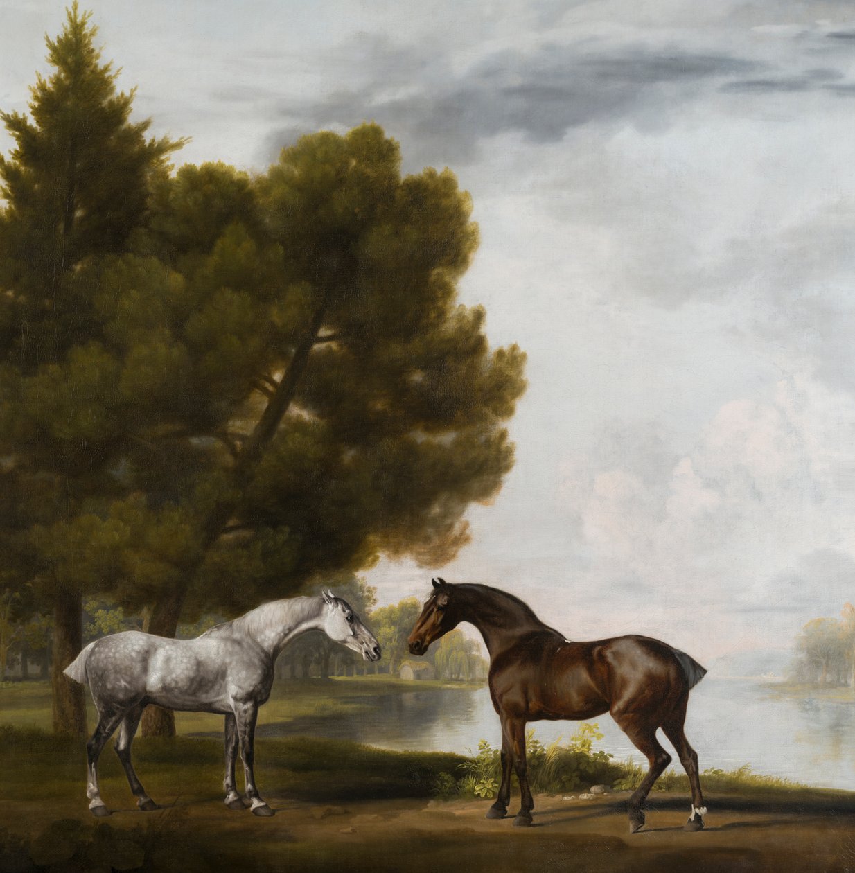 Dwa konie komunikujące się w krajobrazie, ok. 1765-80 (olej na płótnie) autorstwa George Stubbs