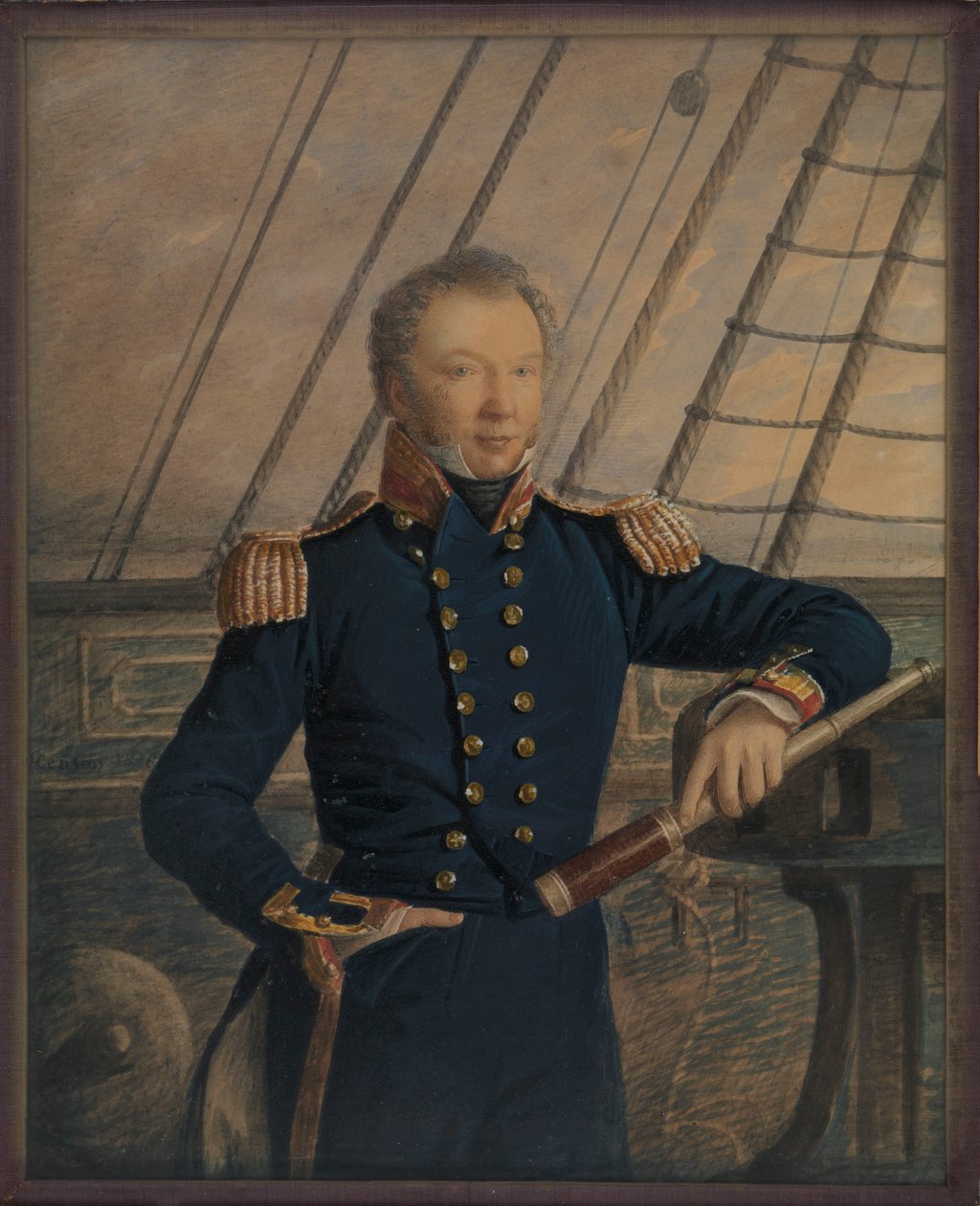 Portret kapitana Williama Hewetta, ok. 1840 (akwarela, drewno, szkło) autorstwa George T. Gregory