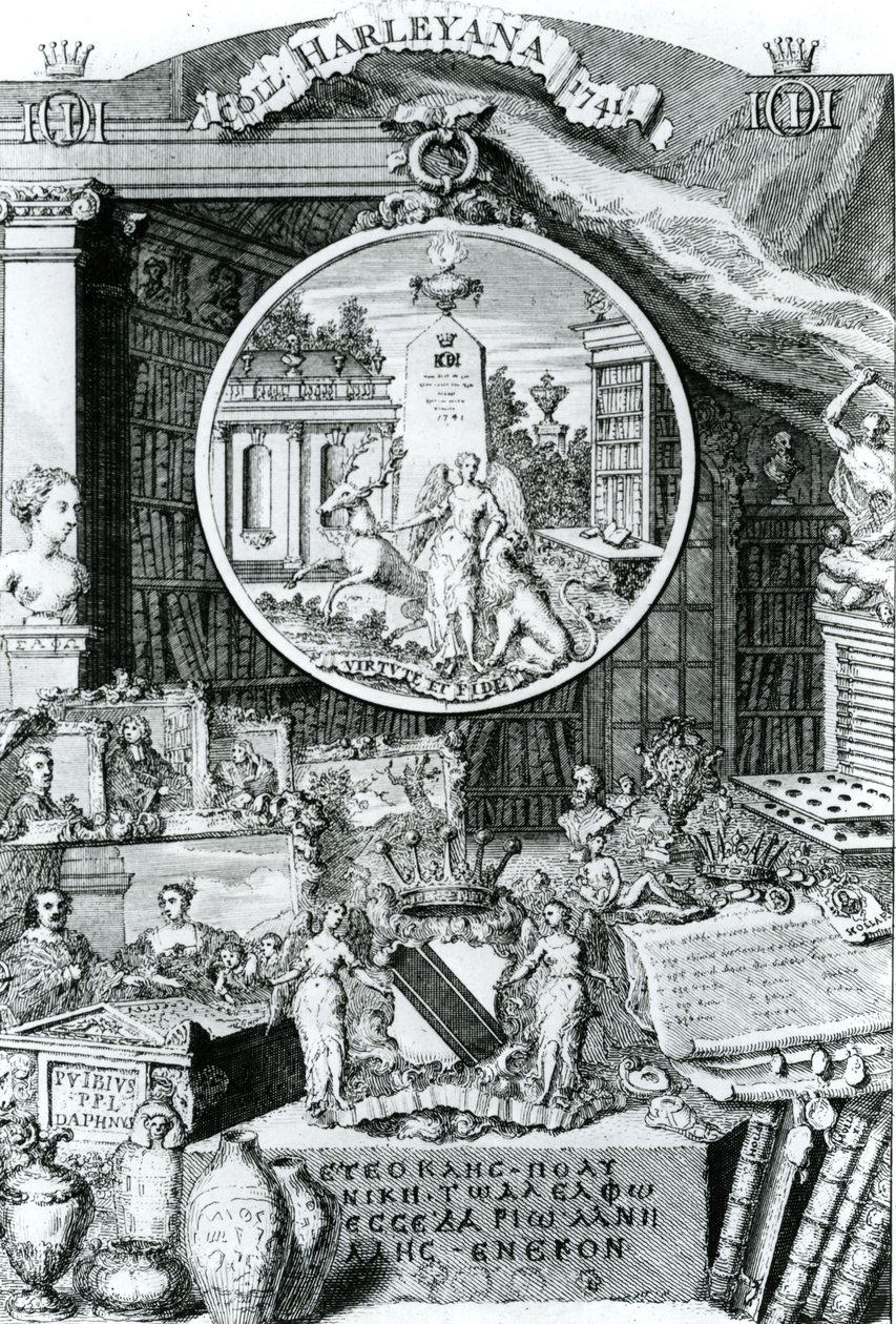 Ekslibris Lorda Harleya, 1741 autorstwa George Vertue