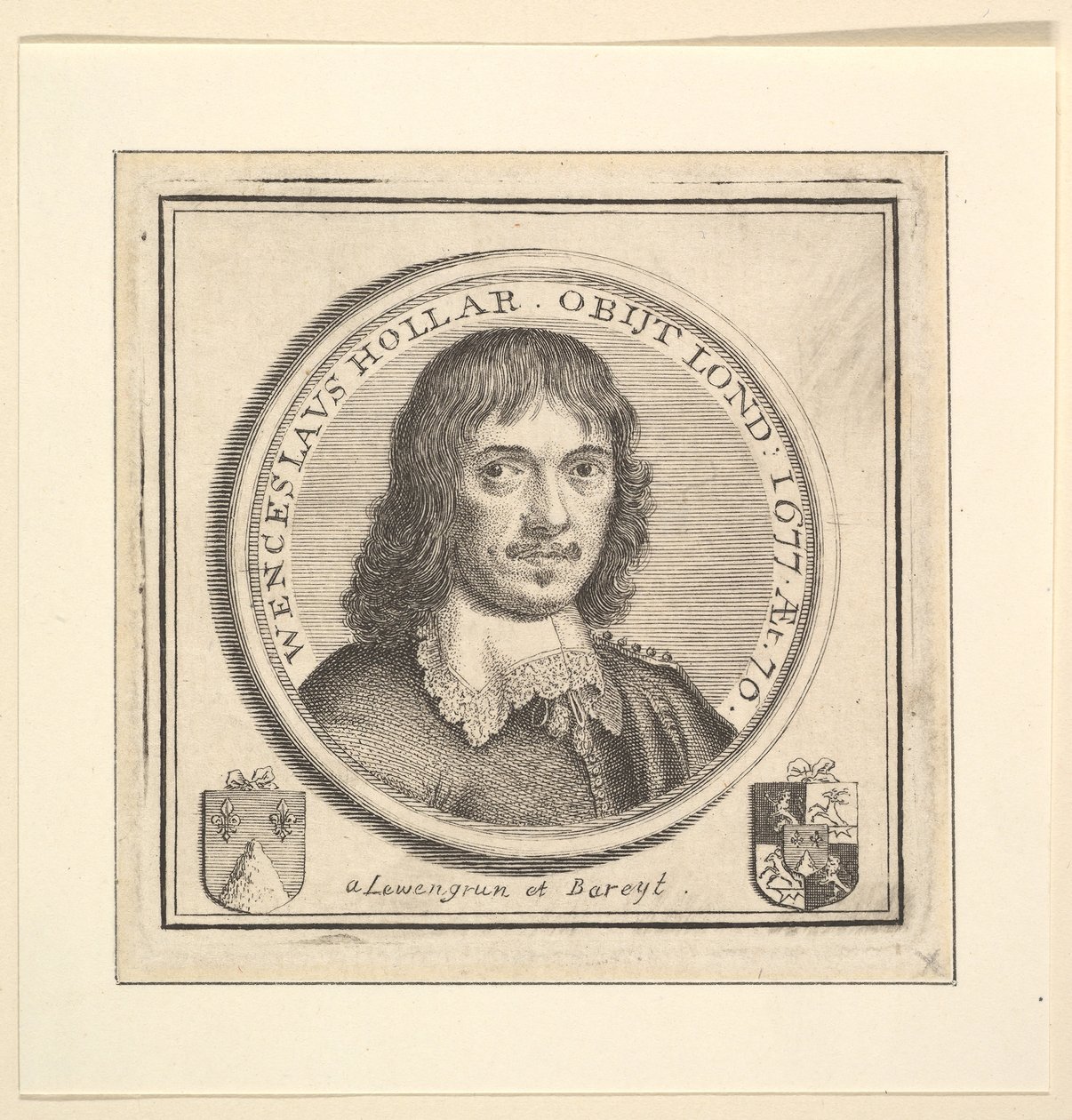Popiersie Hollara w okrągłej ramie opublikowane w Vertues, Opis dzieł..., 1745. autorstwa George Vertue