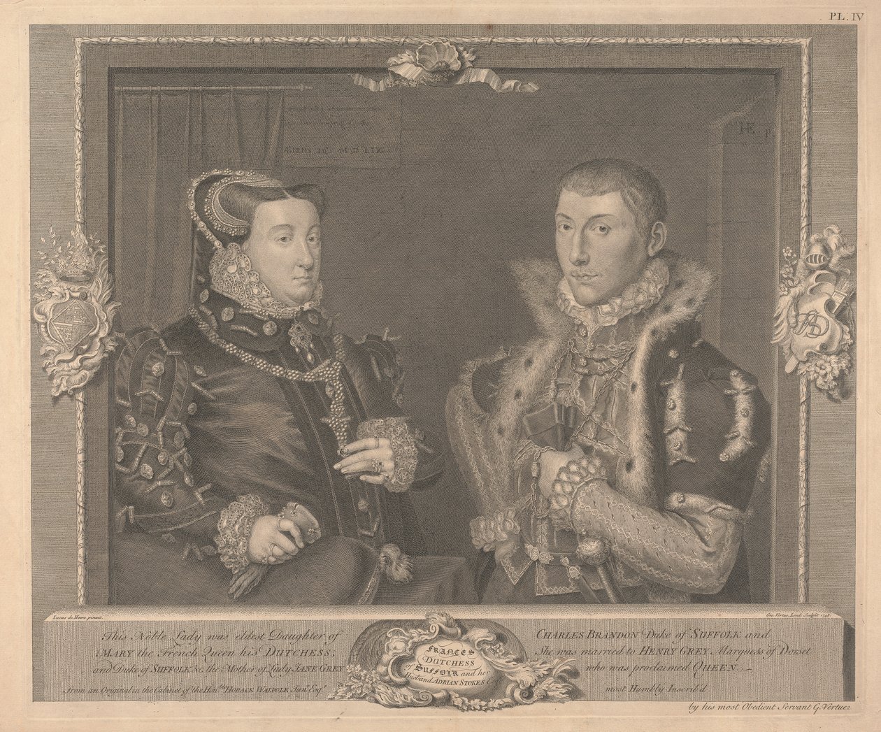 Frances Gray (z domu Brandon), księżna Suffolk i jej mąż Adrian Strokes autorstwa George Vertue