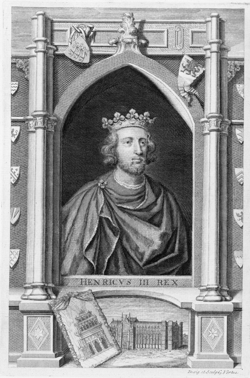 Henryk III (1207-72) król Anglii z 1216 r., sztychowany przez artystę (grafika) autorstwa George Vertue