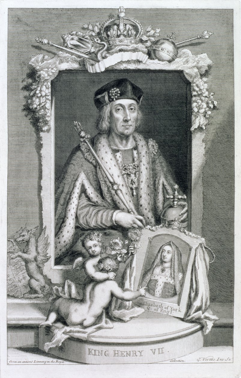 Henryk VII (1457-1509) król Anglii od 1485 roku, według portretu w Królewskiej Kolekcji, rytego przez artystę autorstwa George Vertue