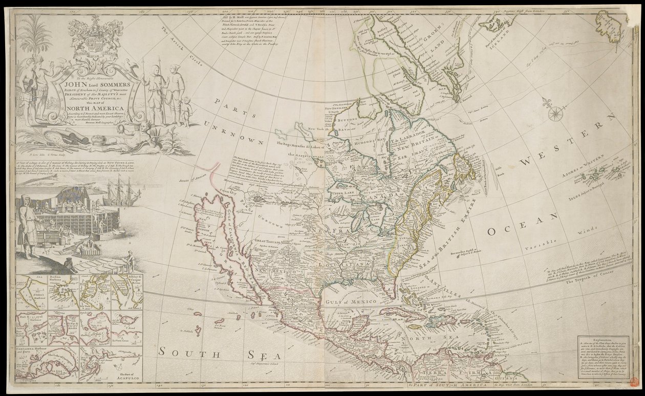 Mapa Ameryki Północnej, ok. 1720 r. (rycina) autorstwa George Vertue