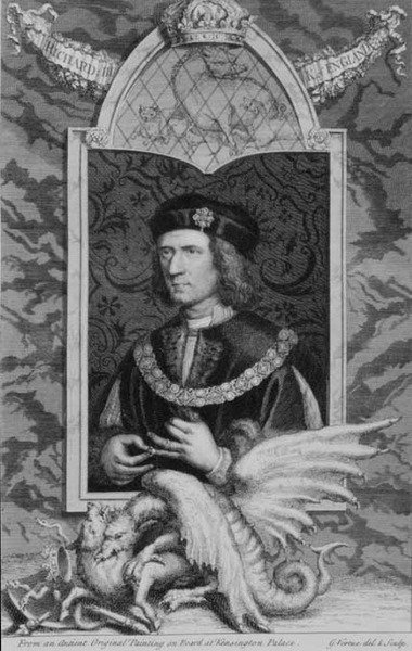 Ryszard III (1452-85) Król Anglii od 1483 r., według portretu w Pałacu Kensington, rytego przez artystę (grafika) autorstwa George Vertue