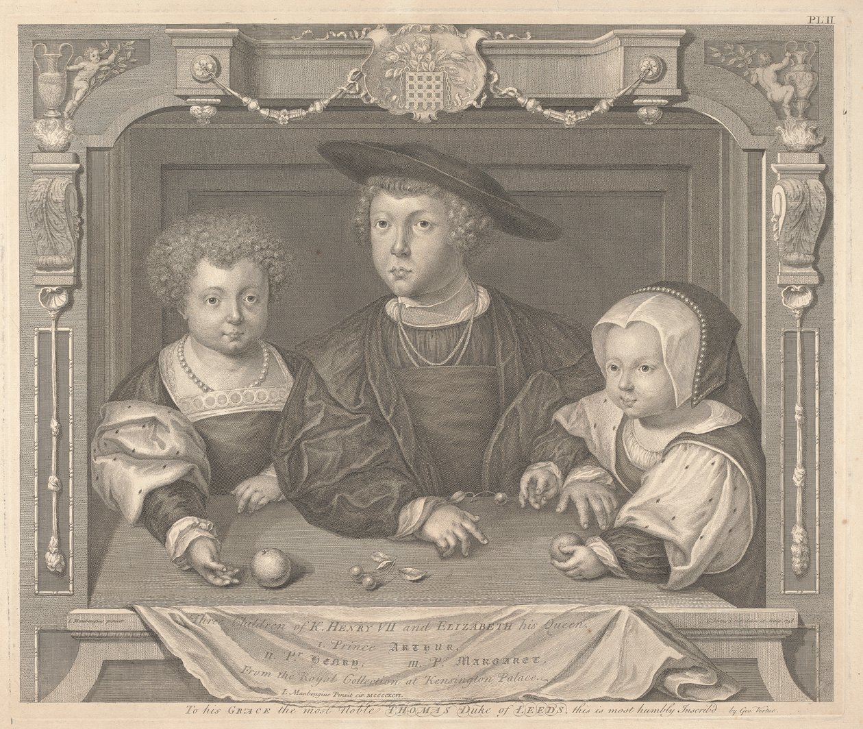 Três filhos de Henrique VII e Elizabeth Sua Rainha, Príncipe Arthur, Príncipe Henry e Princesa Margaretpolish autorstwa George Vertue