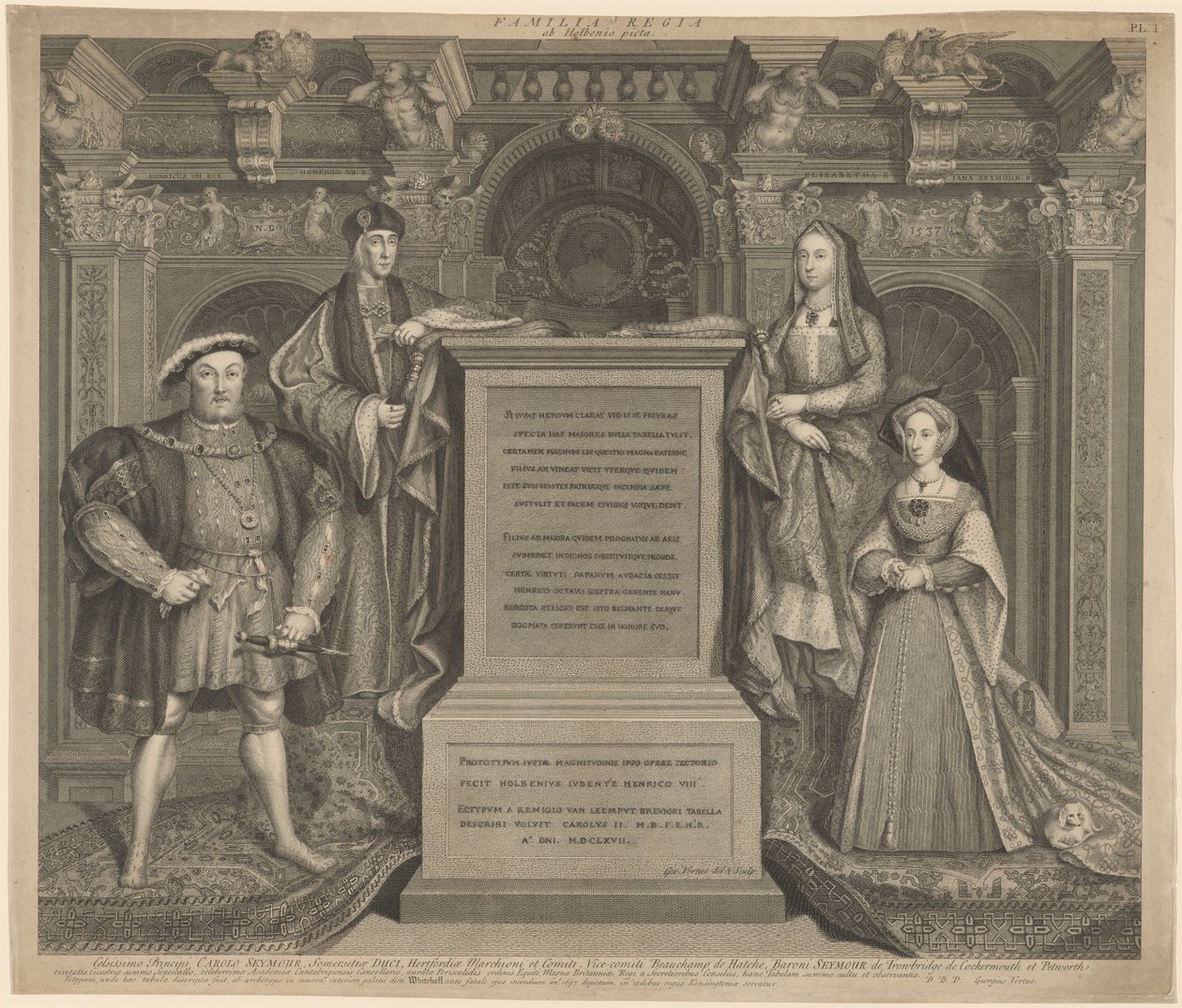 Henryk VII i rodzina Henryka VIII w Pałacu Whitehall autorstwa George Vertue after Hans Holbein the Younger