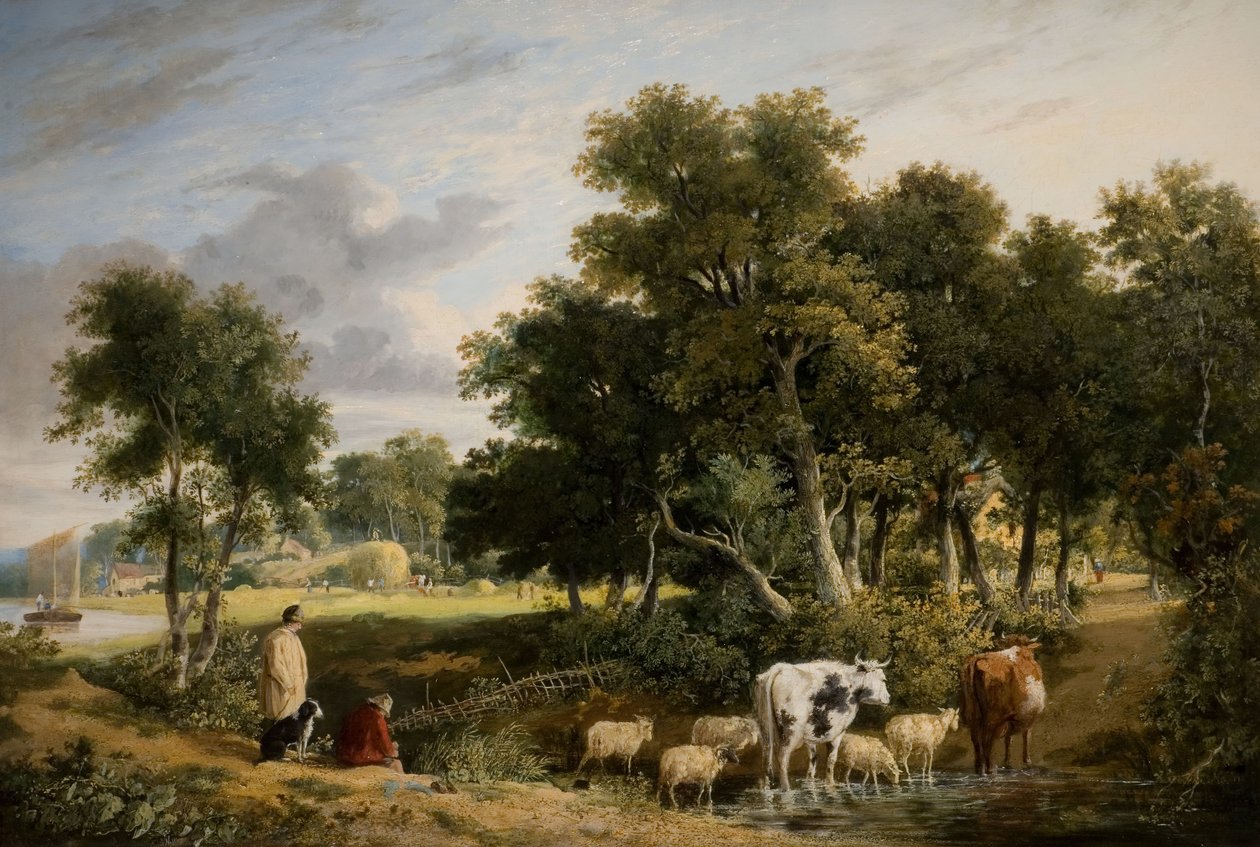 Krajobraz - Bydło przechodzące przez strumień, 1831. autorstwa George Vincent