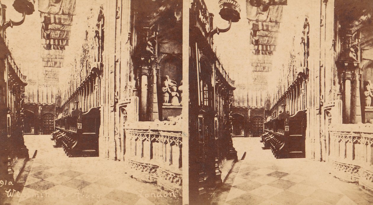 Grupa 5 widoków stereograficznych Opactwa Westminsterskiego, Londyn, Anglia, lata 1850-1910. autorstwa George W Griffith