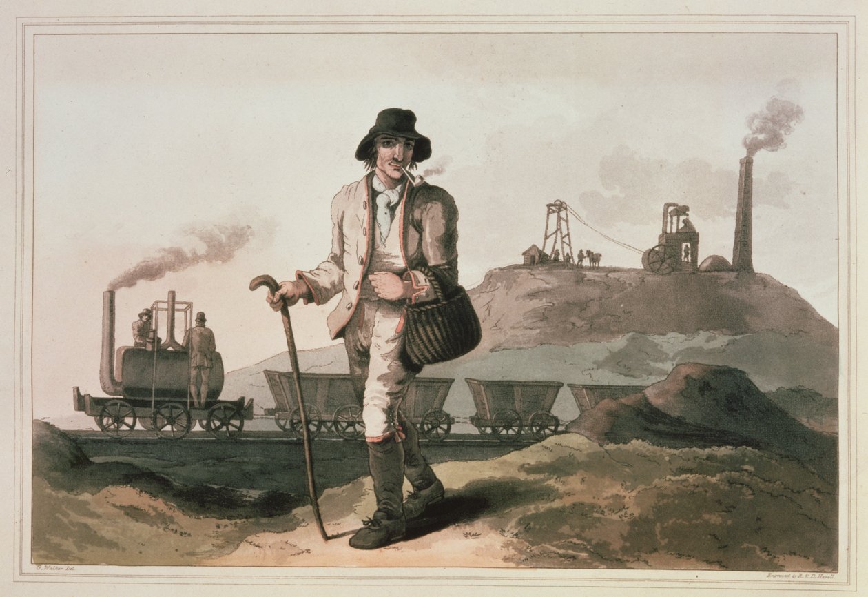 Lokomotywa Blenkinsop w kopalni Middleton niedaleko Leeds, grawerowana przez Roberta i Daniela Havellów, 1814 autorstwa George Walker