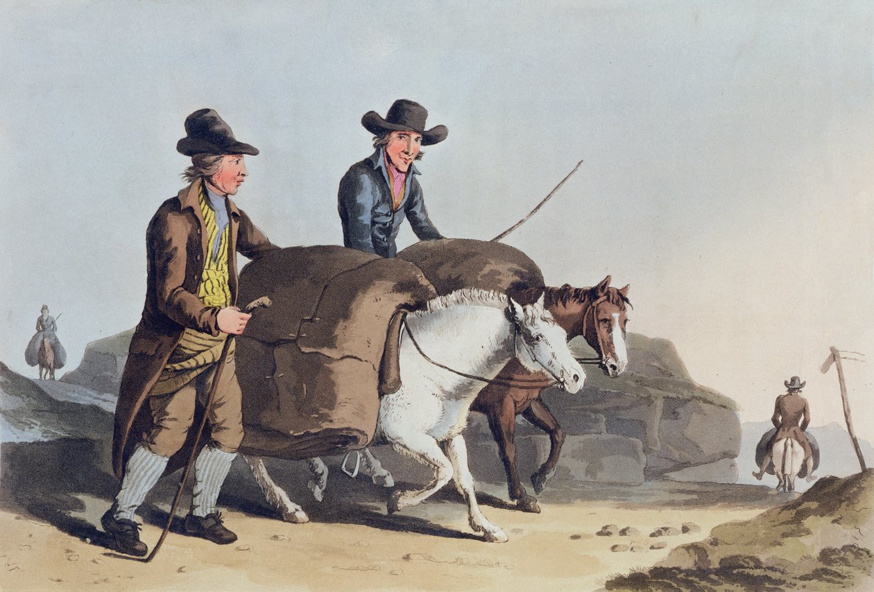 Producenci sukna zabierający sukno na targ, z „Kostium Yorkshire” rytowanego przez Roberta Havella (1769-1832) 1814 autorstwa George Walker