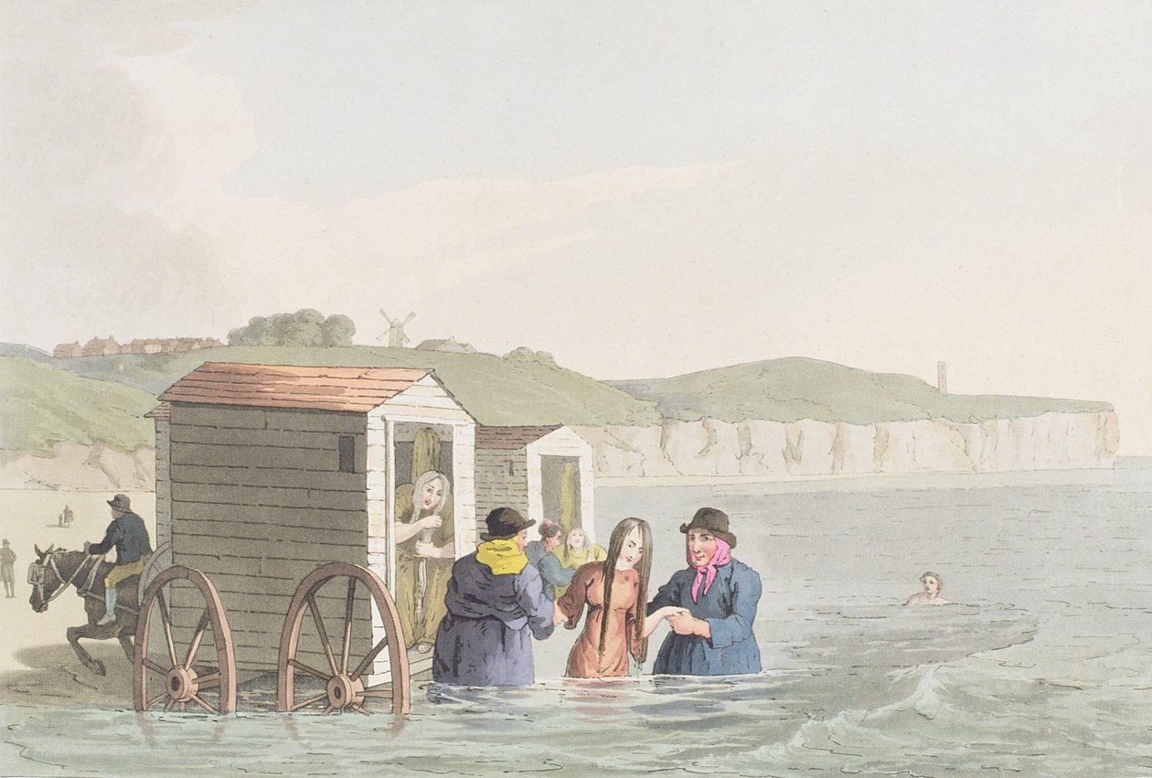Kąpiel morska w zatoce Bridlington, z książki "Costumes of Yorkshire" autorstwa George