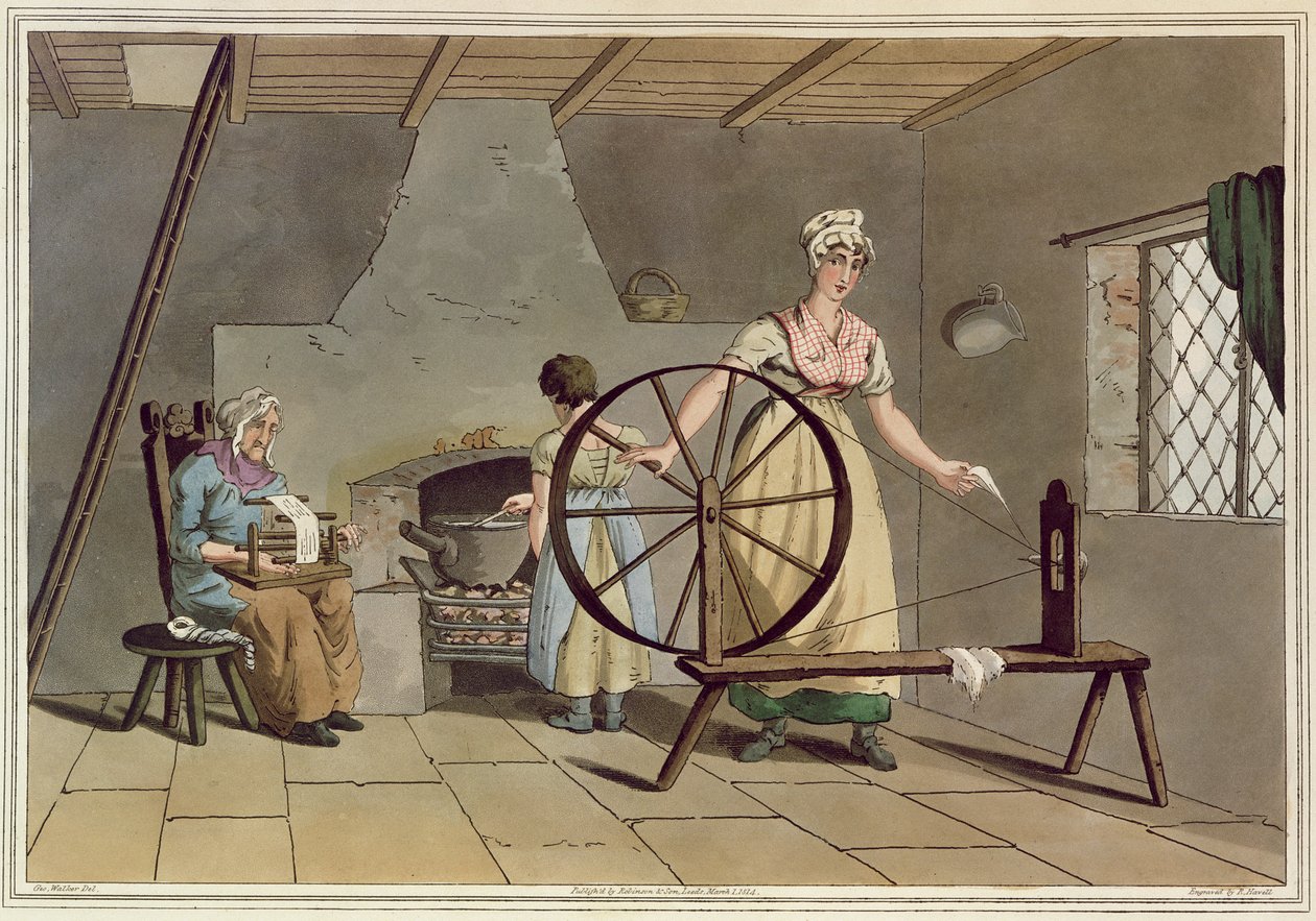 Kobieta Spinning, z „Kostium Yorkshire”, ryty przez Roberta Havella (1769-1832), 1814 autorstwa George Walker