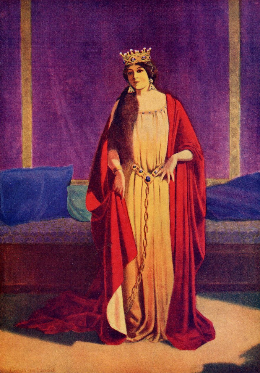 Pokazała szeroką złotą obrączkę wokół talii i złoty łańcuch, który przymocowywał ją do ziemi, z „Legends of the Alhambra” Washingtona Irvinga (1783-1859) opublikowanej przez Lippincott autorstwa George Washington Hood