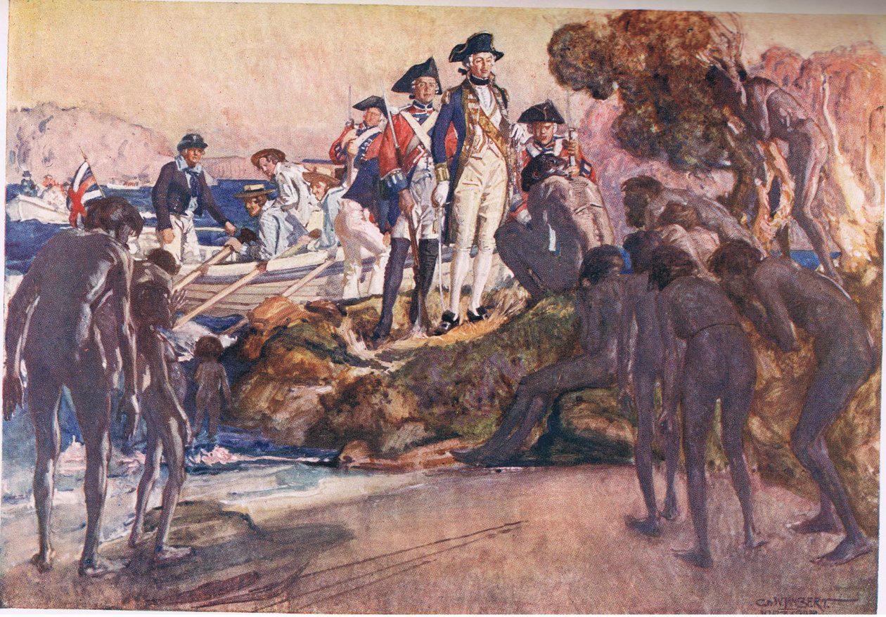 Gubernator Phillip w Sydney Cove (kolor lito) autorstwa George Washington Lambert