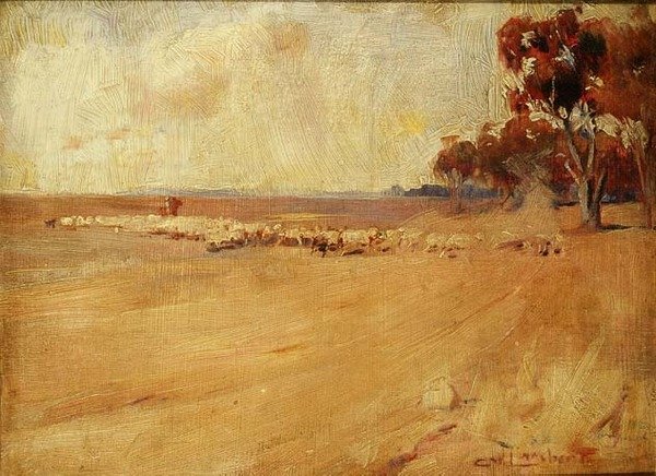 Krajobraz, Zaokrąglanie zapasów, Australia autorstwa George Washington Lambert