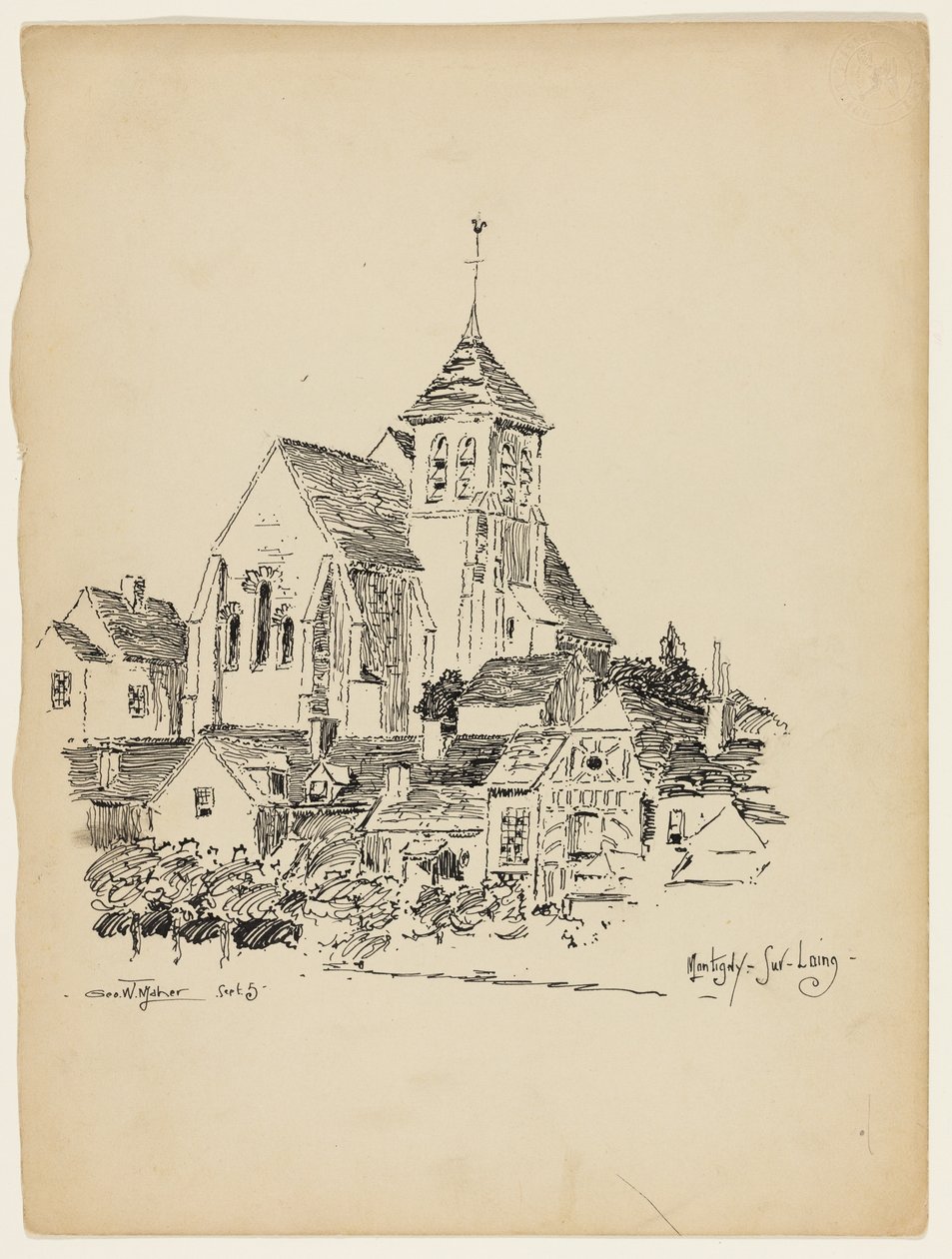 Kościół w Montigny-Sur-Loing, Francja, Szkic podróży autorstwa George Washington Maher