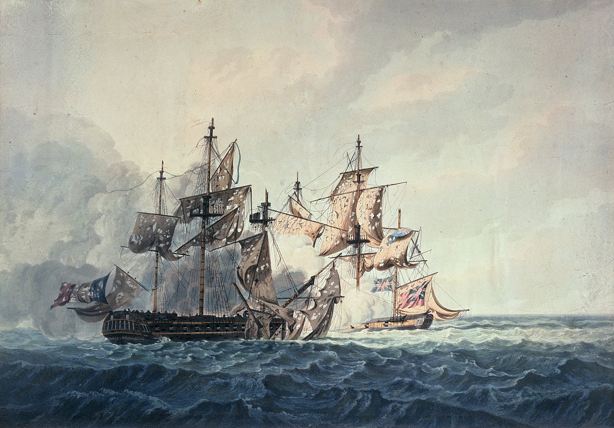 Akcja pomiędzy slupem Jego Królewskiej Mości, Bonne Citoyenne, a francuską fregatą La Furieuse, 6 lipca 1809 roku, na Wyspach Zachodnich, wyryta przez R und D Havella, opublikowana przez Roberta Cribba w 1810 roku. autorstwa George Webster