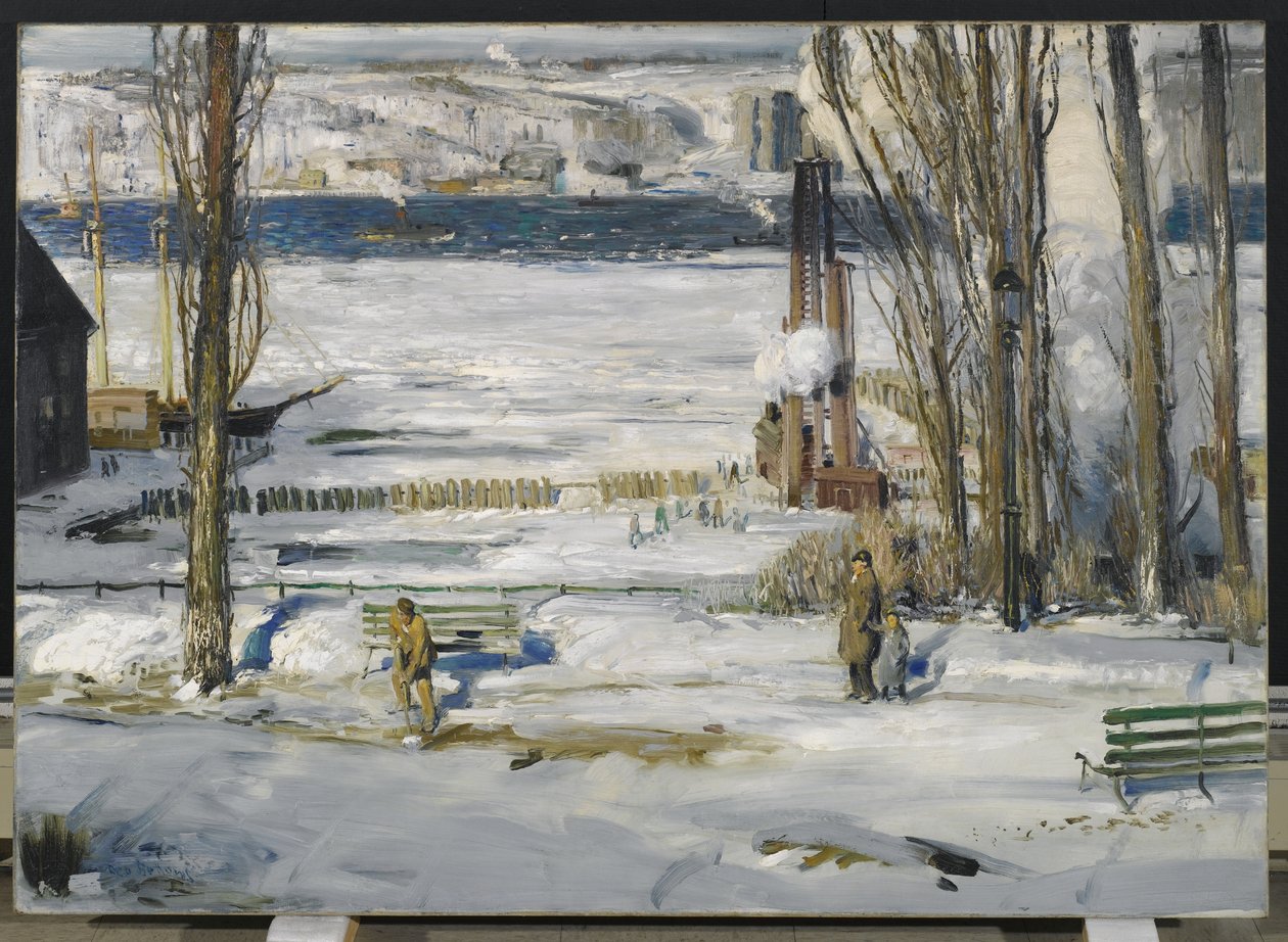 Poranny śnieg — rzeka Hudson, 1910 autorstwa George Wesley Bellows