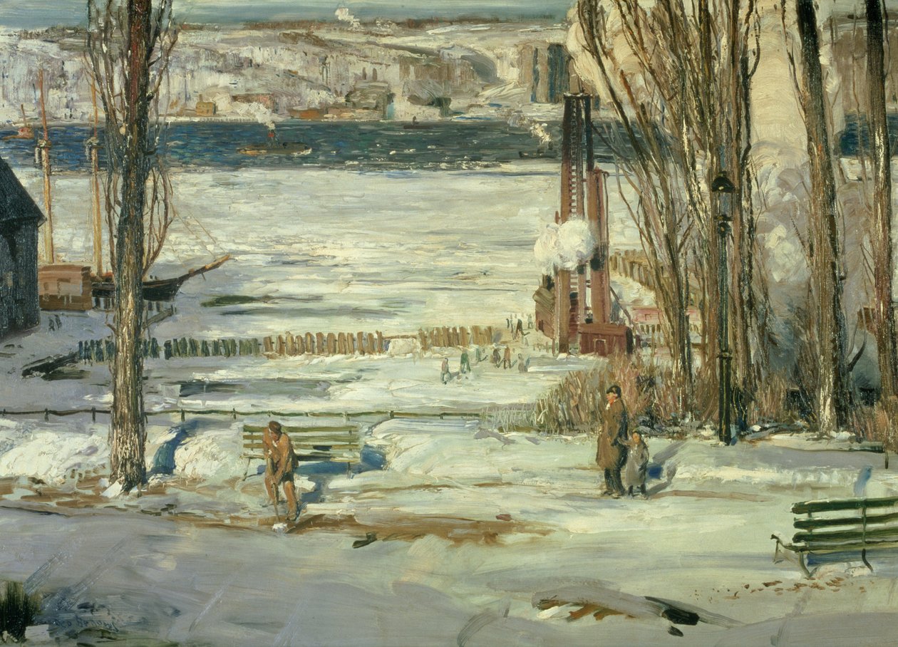 Poranny śnieg - Rzeka Hudson, 1910 autorstwa George Wesley Bellows