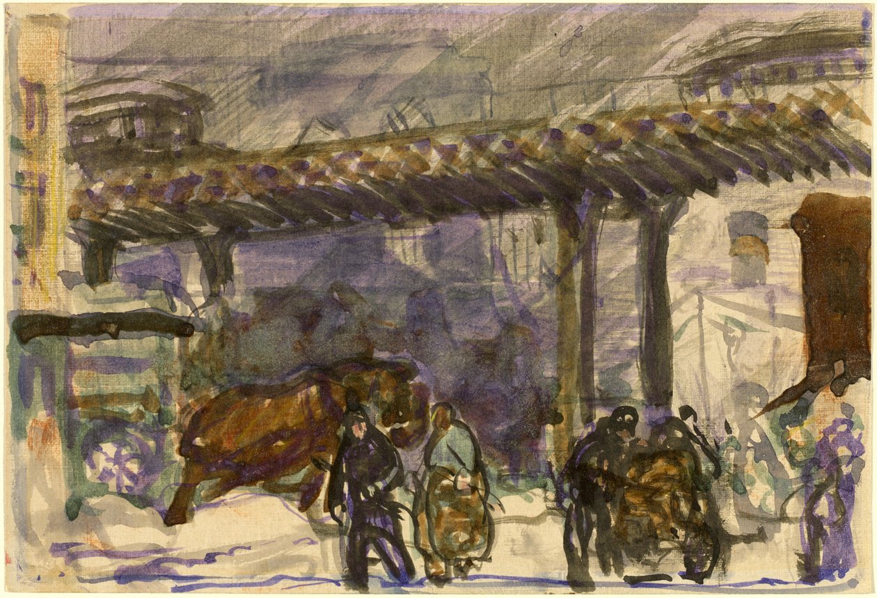 Zimowy dzień - Pod Podwyższeniem w pobliżu Mostu Brooklińskiego, ok. godz. 1907. autorstwa George Wesley Bellows