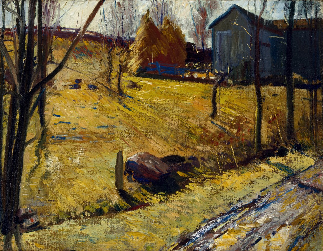 Stogi siana i stodoła, 1909 autorstwa George Wesley Bellows
