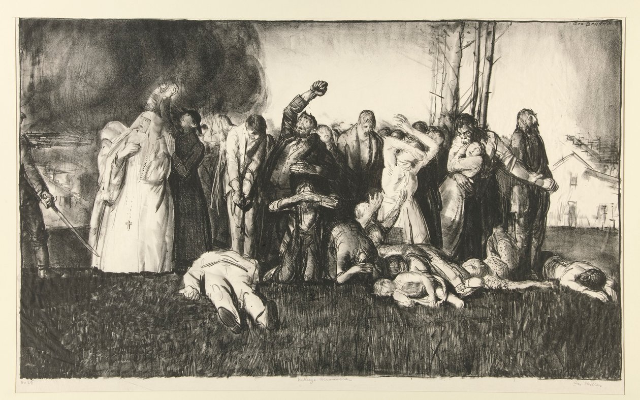 Village Massacre lub Massacre at Dinant, z serii WOJNA autorstwa George Wesley Bellows