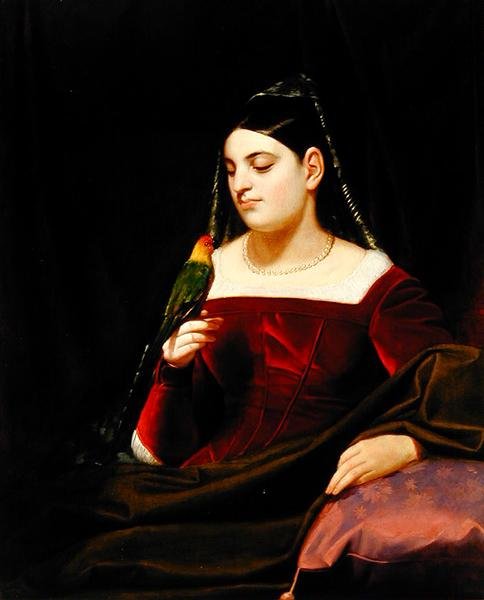 Dama i papuga, ok. 1835 (olej na płótnie) autorstwa George Whiting Flagg