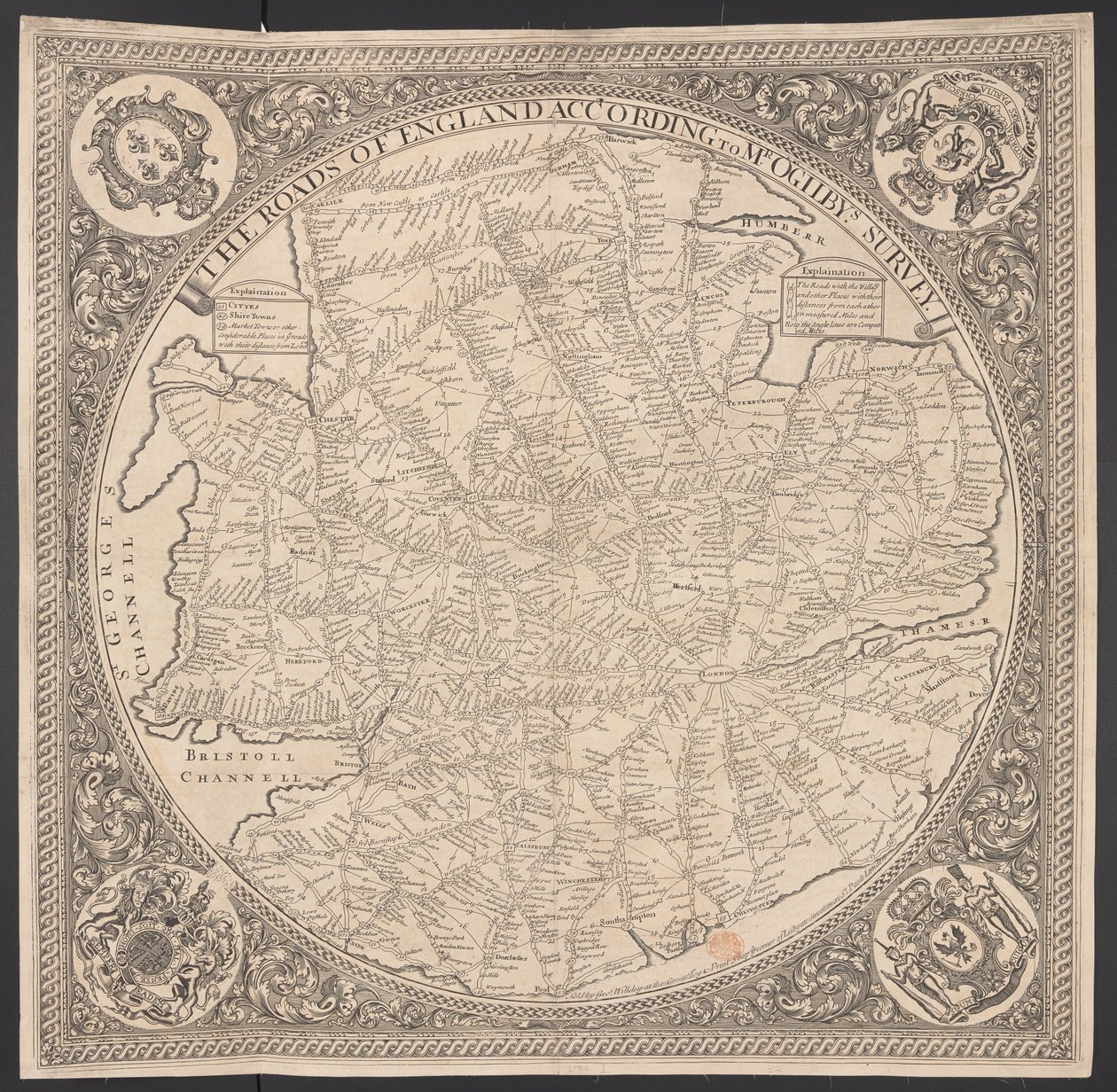 Mapa dróg pocztowych w okolicach Londynu autorstwa George Willdey