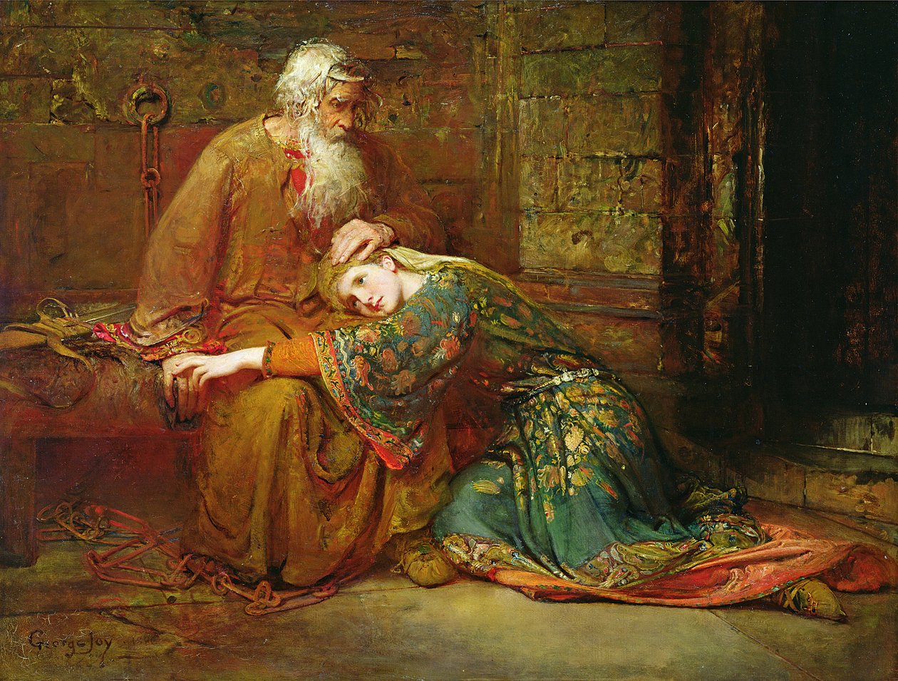 Cordelia pociesza swojego ojca, króla Leara, w więzieniu autorstwa George William Joy