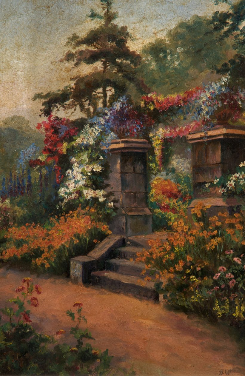 Letni ogród, niedatowany (olej na płótnie) autorstwa George Wimpenny