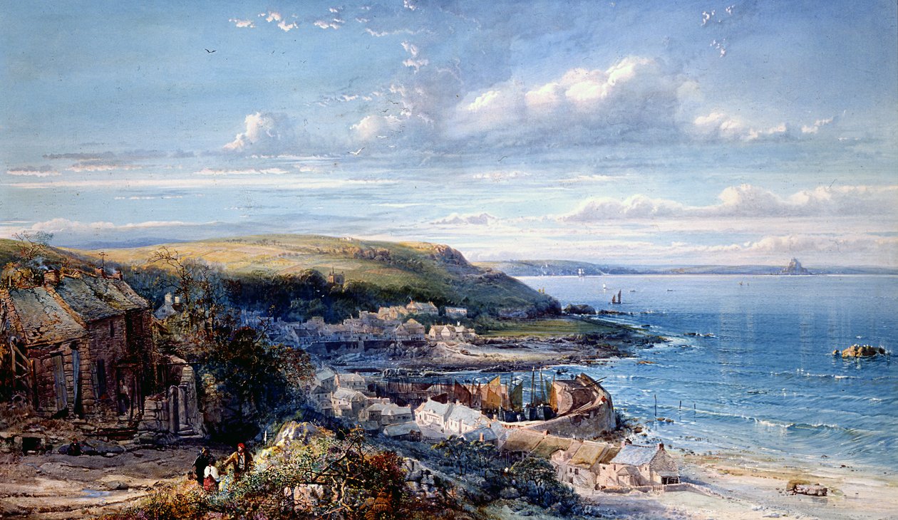 Wioska rybacka Mounts Bay (Mousehole) 1860 (toaleta i kolor nadwozia na papierze) autorstwa George Wolfe