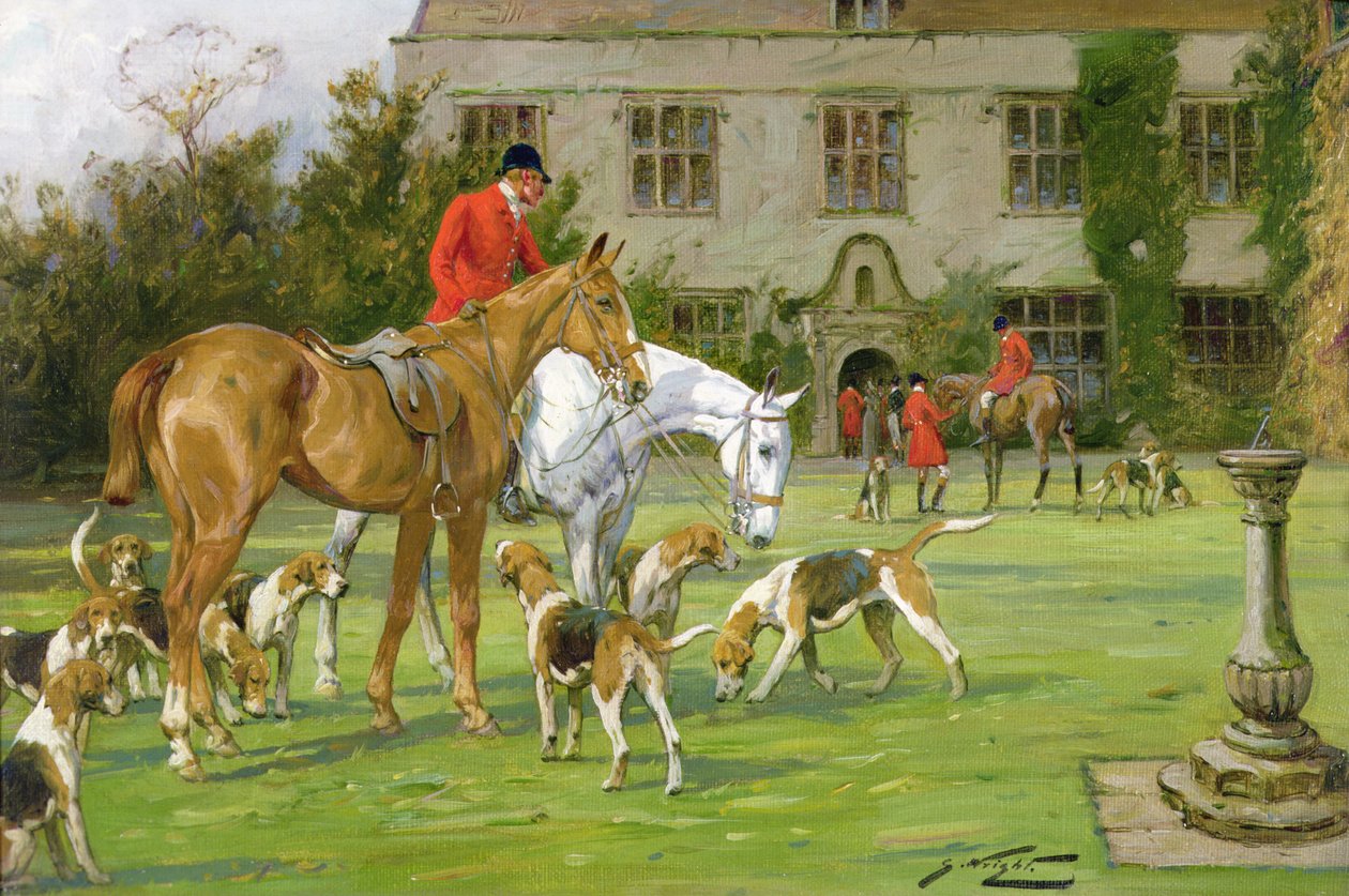 Spotkanie w Avesbury Manor, Wiltshire (olej na płótnie) autorstwa George Wright
