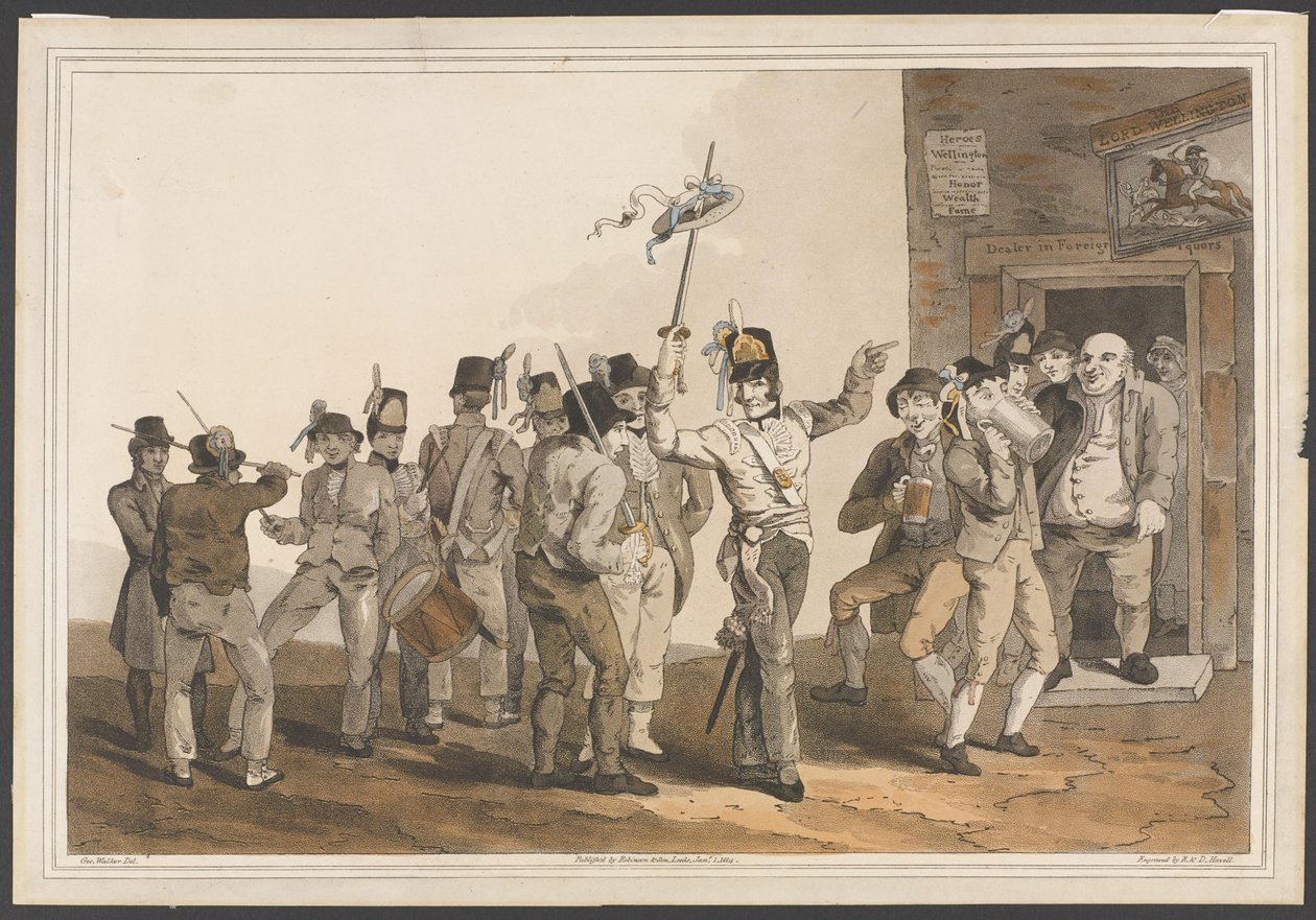 Sierżant rekrutacyjny 33 Pułku Piechoty, 1814 (kolorowa akwatinta) autorstwa George after Walker