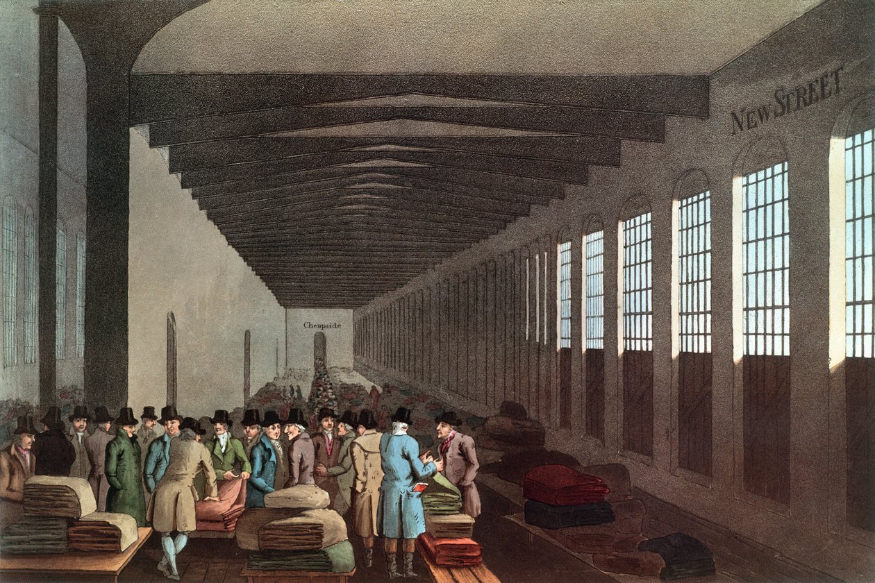 Sukiennice, New Street, Londyn, grawerowane przez Roberta Havell, wyd. Robinson & Son, Leeds, 1814 autorstwa George after Walker