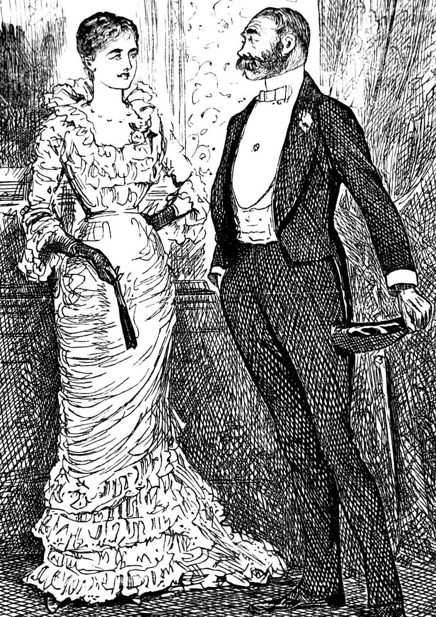 Kobieta i dżentelmen w eleganckim stroju autorstwa George du Maurier