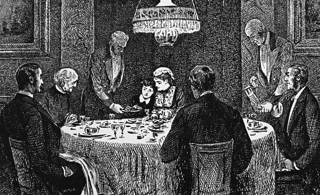 Rodzina z wyższej klasy przy stole autorstwa George du Maurier