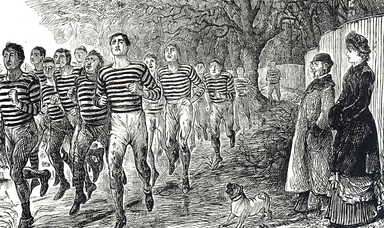 Kreskówka przedstawiająca sesję zdrowia i fitness autorstwa George du Maurier