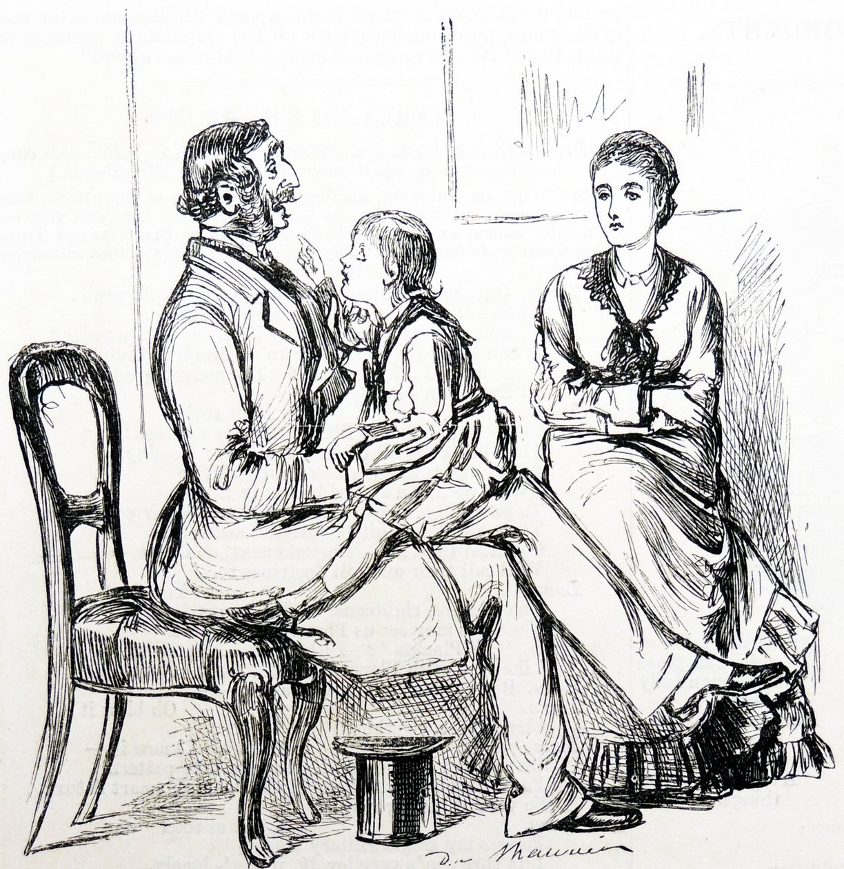 Dziecko zafascynowane gumą do mocowania sztucznych zębów autorstwa George du Maurier