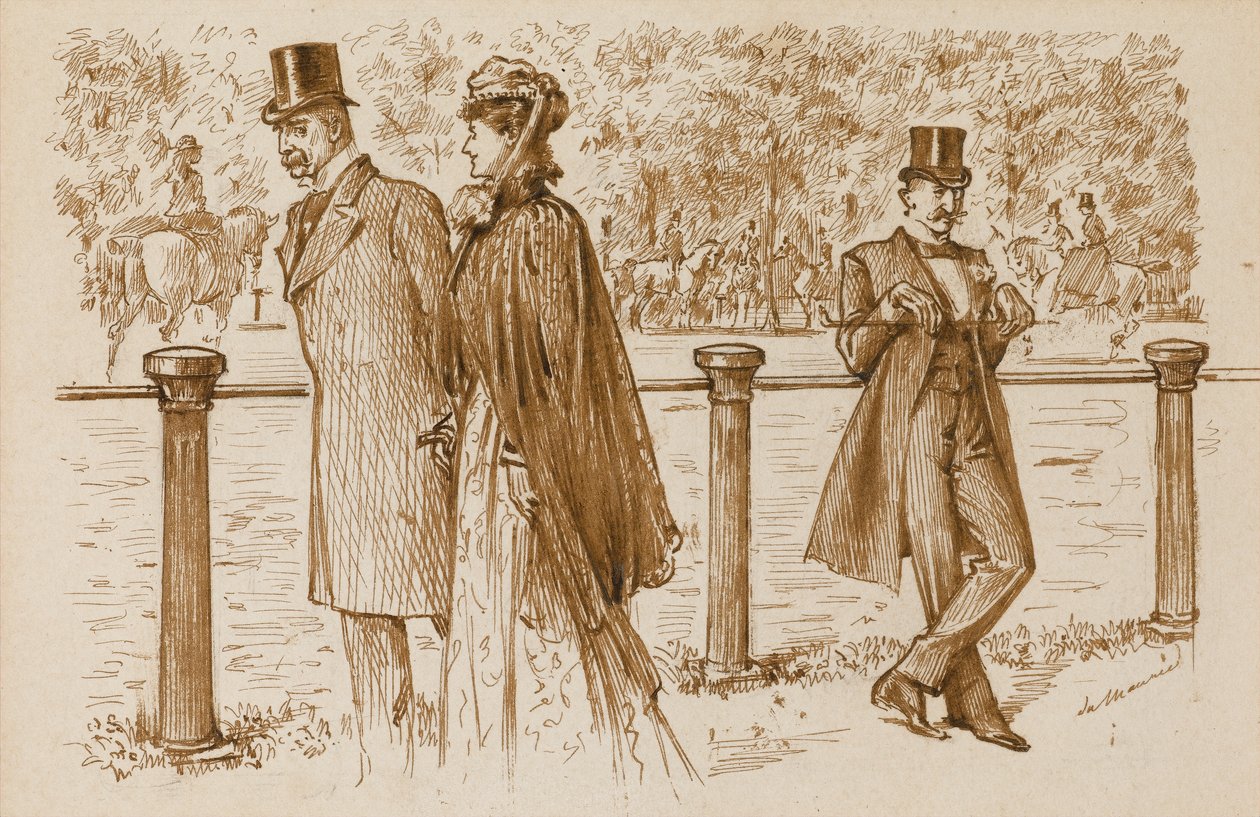 En Passant: To Bounderson, prawda? Powinien zostać utopiony jako szczeniak!, Punch Magazine, 23.07.1892 (pióro i atrament w sepii na papierze) autorstwa George du Maurier