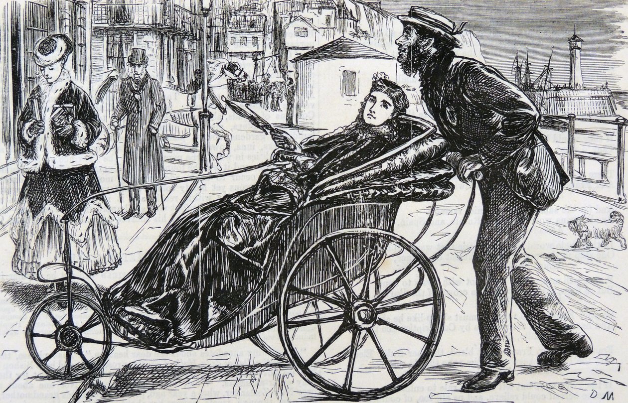Patrick, pchający krzesło kąpielowe dla pani autorstwa George du Maurier